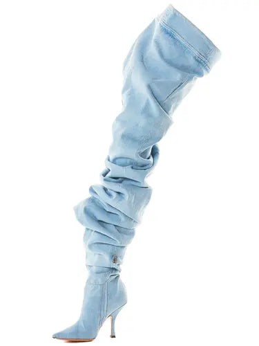 Women Cowboy High Heel Shoes Pointed Toe Over The Knee Boots Lady Fashion Long Boots 35-44
