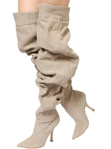Women Cowboy High Heel Shoes Pointed Toe Over The Knee Boots Lady Fashion Long Boots 35-44