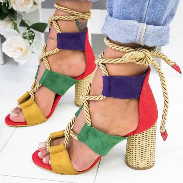 Women Pumps Lace Up High Heels Gladiator Sandals