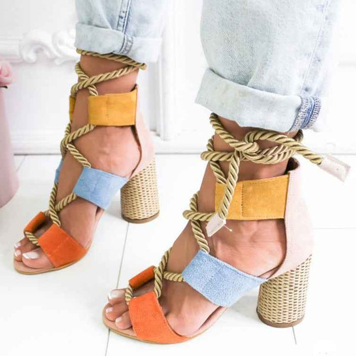 Women Pumps Lace Up High Heels Gladiator Sandals