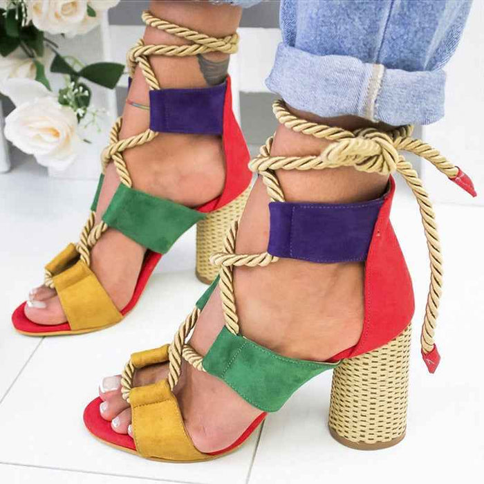 Women Pumps Lace Up High Heels Gladiator Sandals
