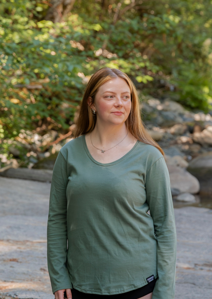 Women's 100% Organic Cotton Long Sleeve Tee - Blank Apparel - Sea Foam