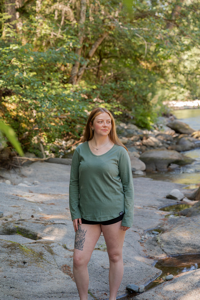 Women's 100% Organic Cotton Long Sleeve Tee - Blank Apparel - Sea Foam