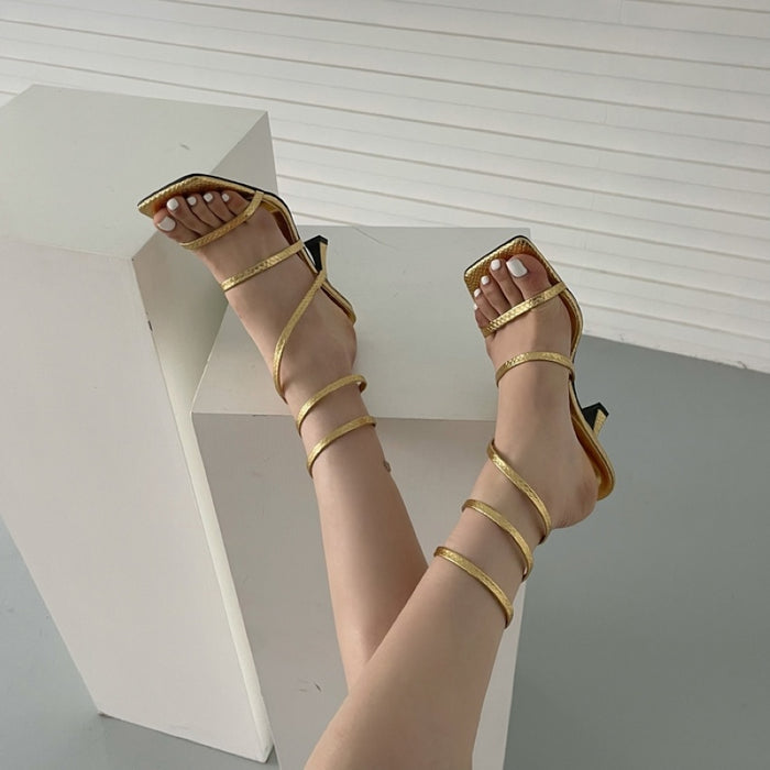Women's Pump Gold High Heels Sandals Thin Low Heel