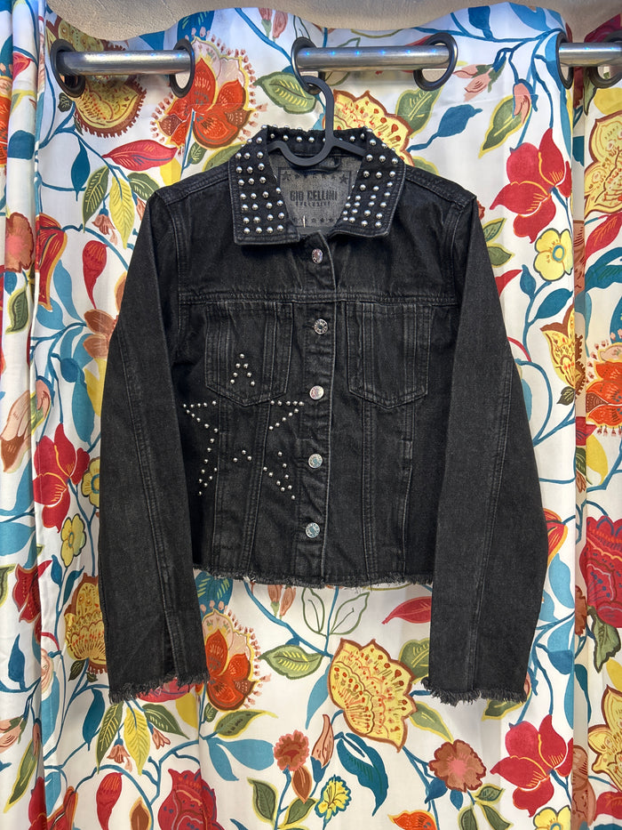 Y2k black denim star beaded jacket