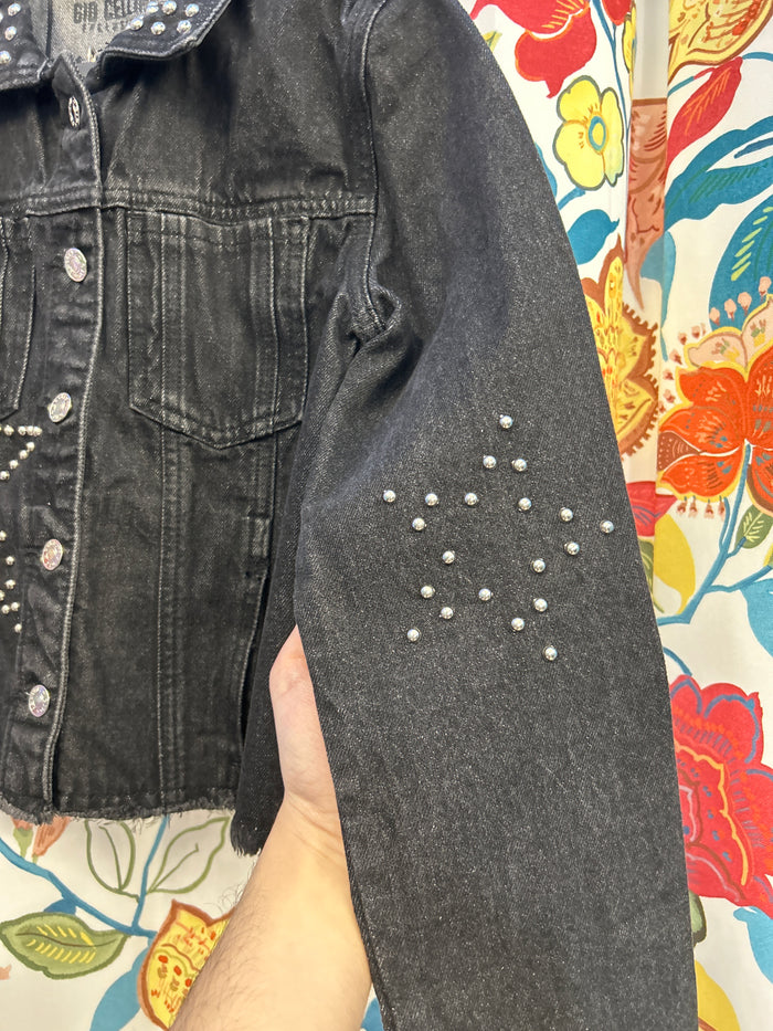 Y2k black denim star beaded jacket