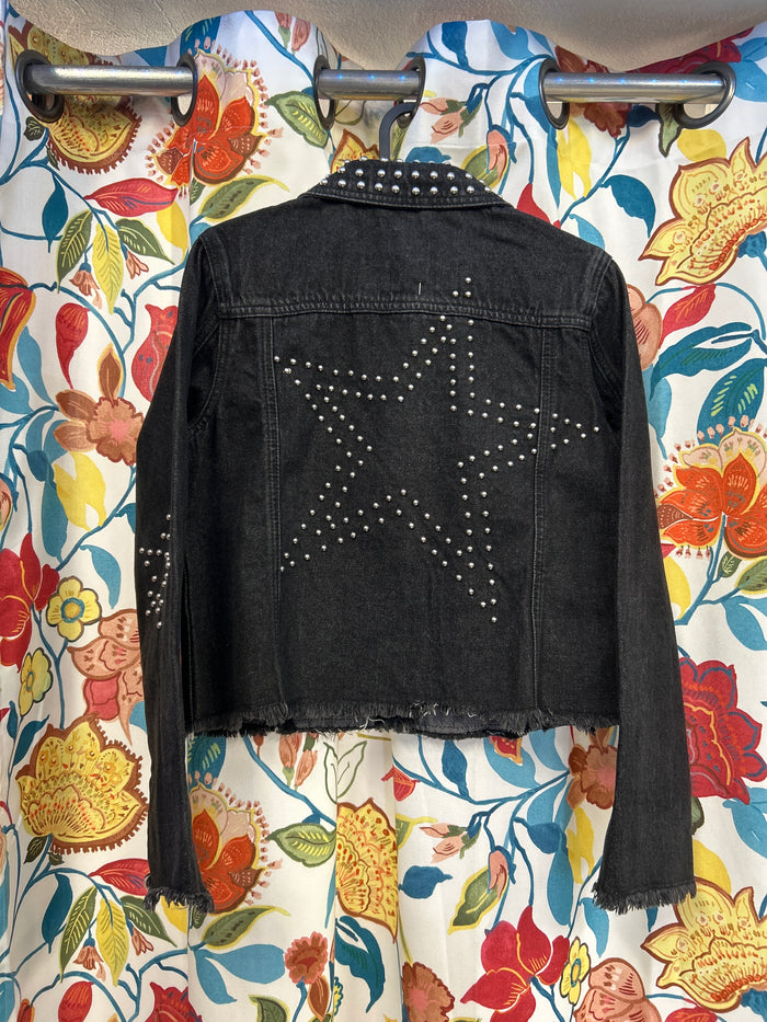 Y2k black denim star beaded jacket