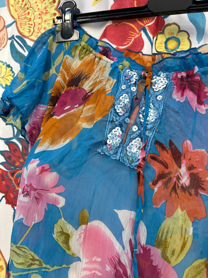 Y2k floral Turqoise long top