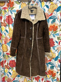 Y2k suede 100% leather dark brown coat with fleece Interior