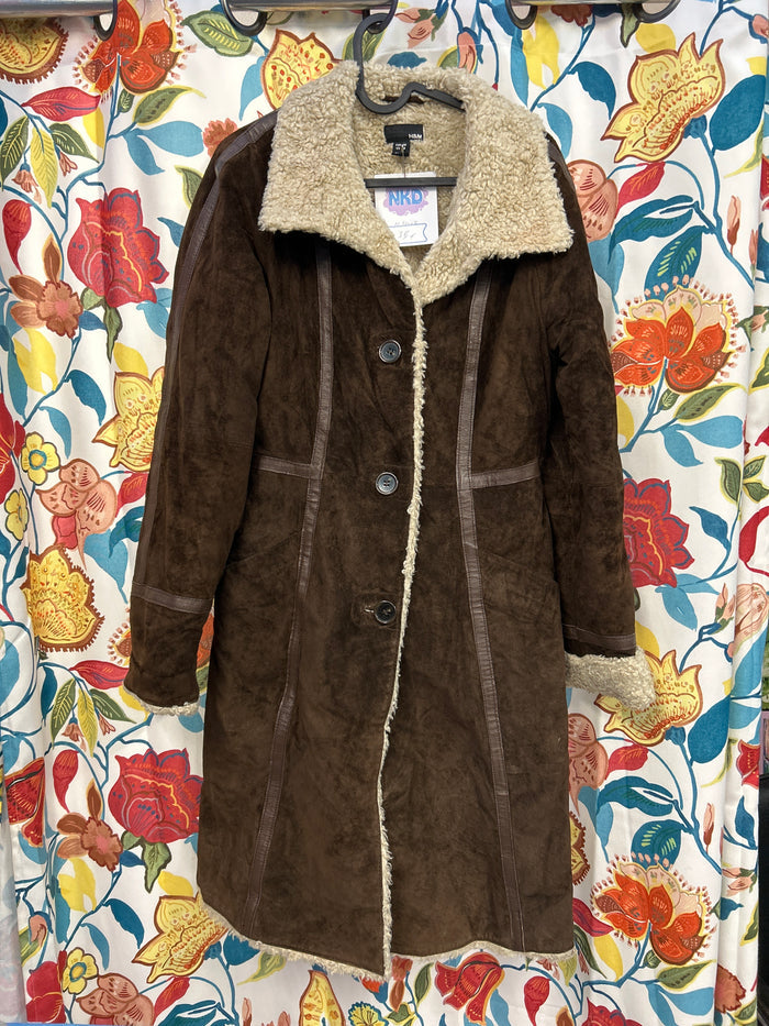 Y2k suede 100% leather dark brown coat with fleece Interior