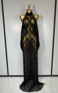 Zarrah Sleeveless Pearl Lace Sheer Mesh Black Maxi Dress