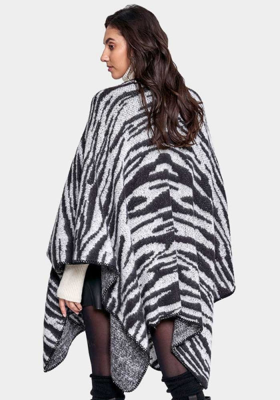 Zebra Open Front Knit Woven Kimono Poncho Wrap